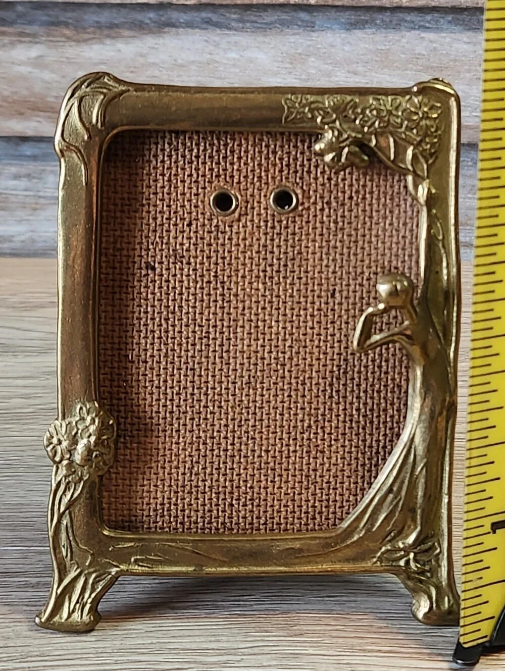 Vintage Brass Art Nouveau Picture Frame with Standing Lady Floral Tabletop Frame